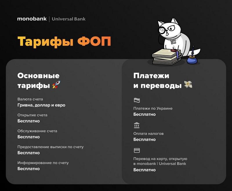 Тарифы ФОП Монобанк